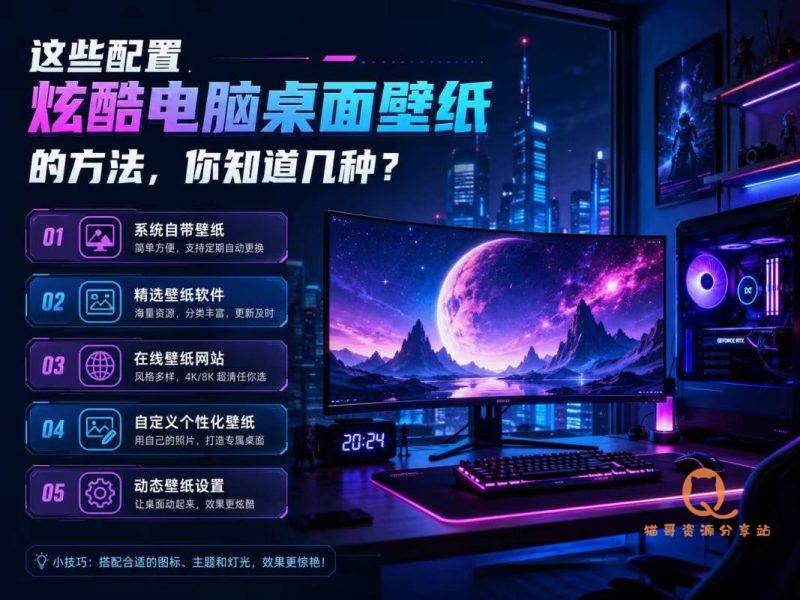 这些配置炫酷电脑桌面壁纸的方法，你知道几种？-猫哥资源分享站